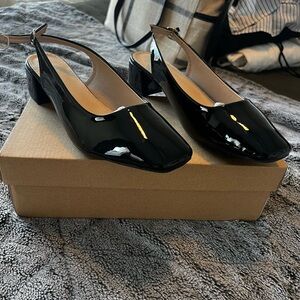 Elegant Black Patent Leather Slingback Heels